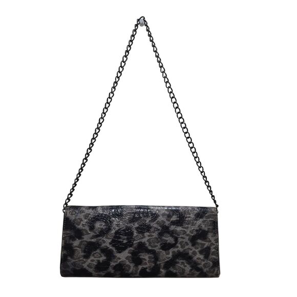 ALDO Leopard Print Chain Shoulder Clutch Bag Black Gray Animal Print Purse - Picture 9 of 12